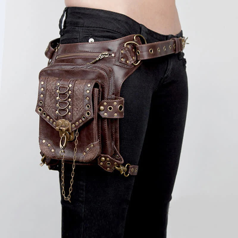 Travel Brown Gothic Chain Steampunk Waist Leg Bag - Image 4