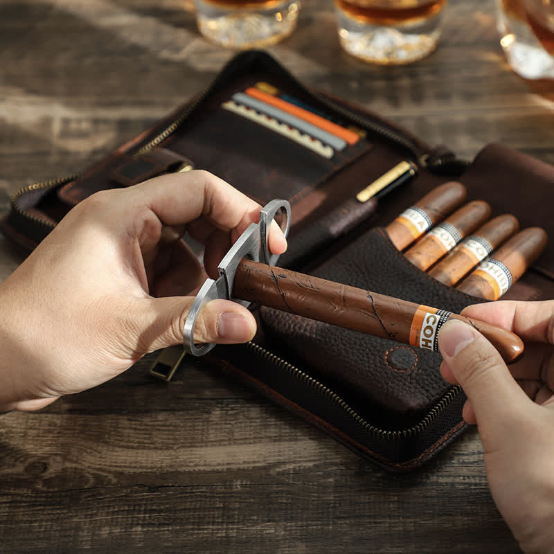 Travel Large Capacity Zipper Leather Cigar Case (For Five Cigars) - Image 5
