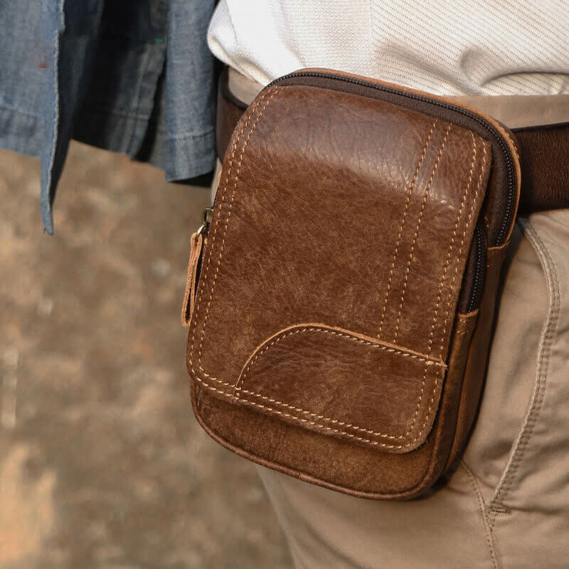 Travel Zipper Magnetic Snap Nubuck Leather Belt Bag - Image 10