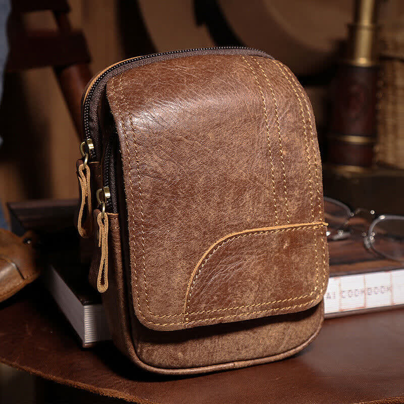 Travel Zipper Magnetic Snap Nubuck Leather Belt Bag - Image 2