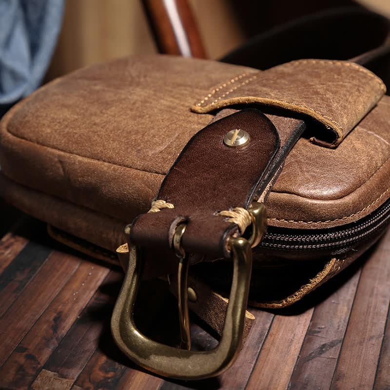 Travel Zipper Magnetic Snap Nubuck Leather Belt Bag - Image 8