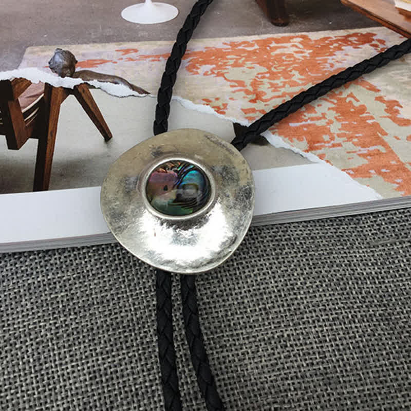 Trend Irregular Round Abalone Shell Inlaid Bolo Tie - Image 3