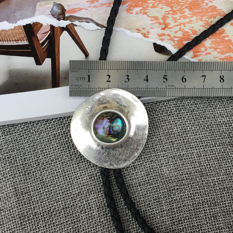 Trend Irregular Round Abalone Shell Inlaid Bolo Tie - Image 5