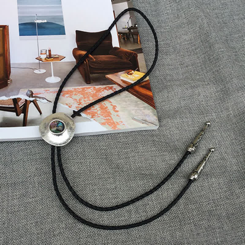 Trend Irregular Round Abalone Shell Inlaid Bolo Tie - Image 6