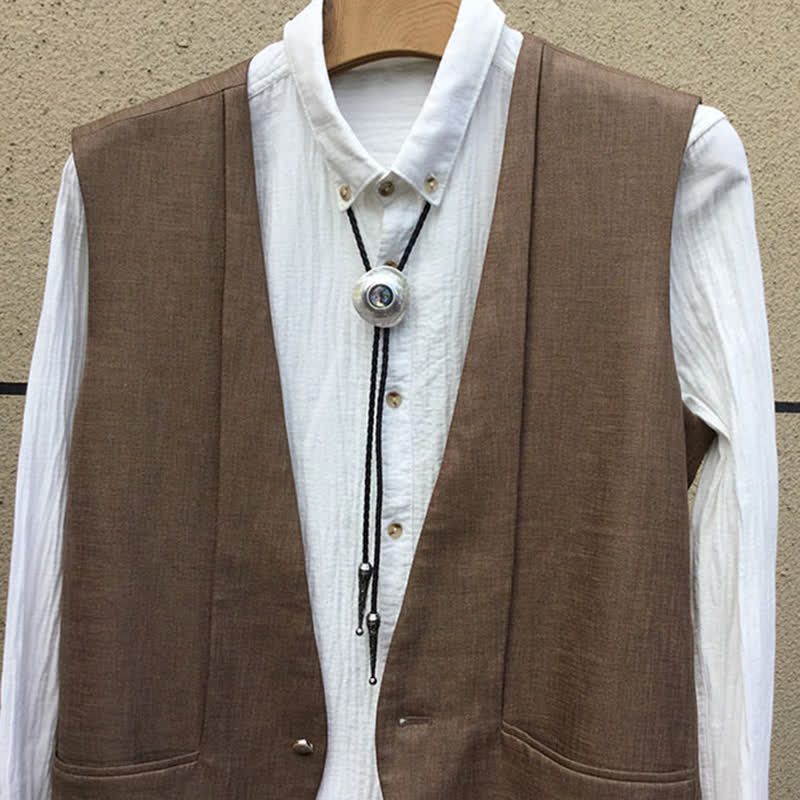 Trend Irregular Round Abalone Shell Inlaid Bolo Tie - Image 8