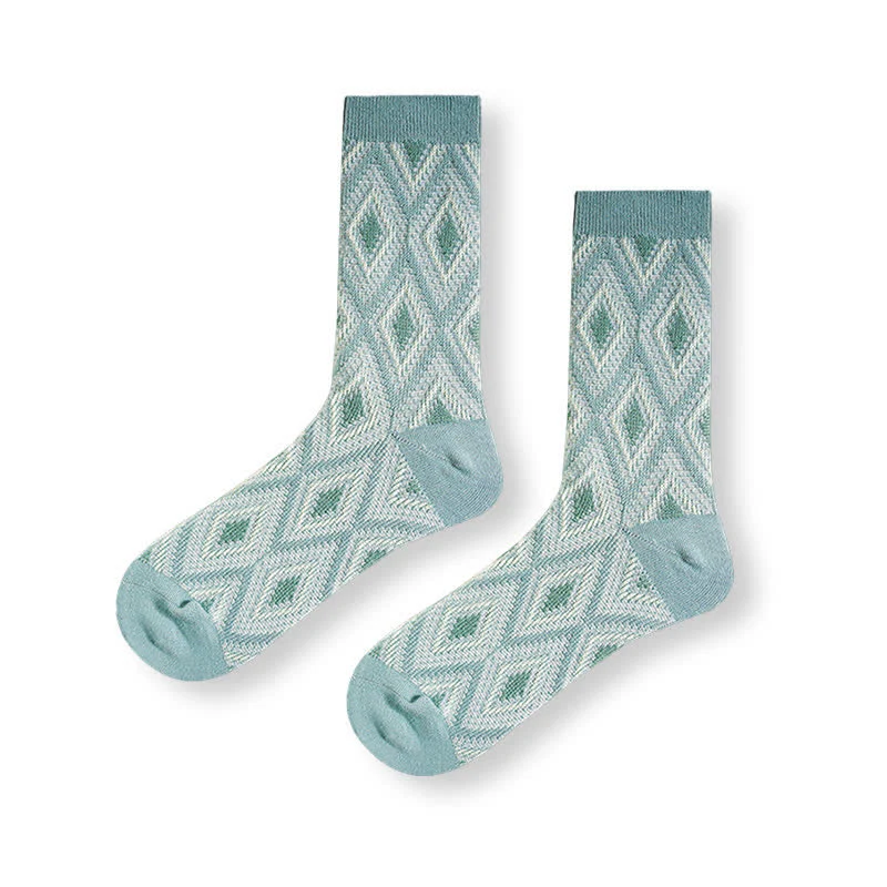 Trendy Funny Mosaic Diamond Cotton Socks - Image 14