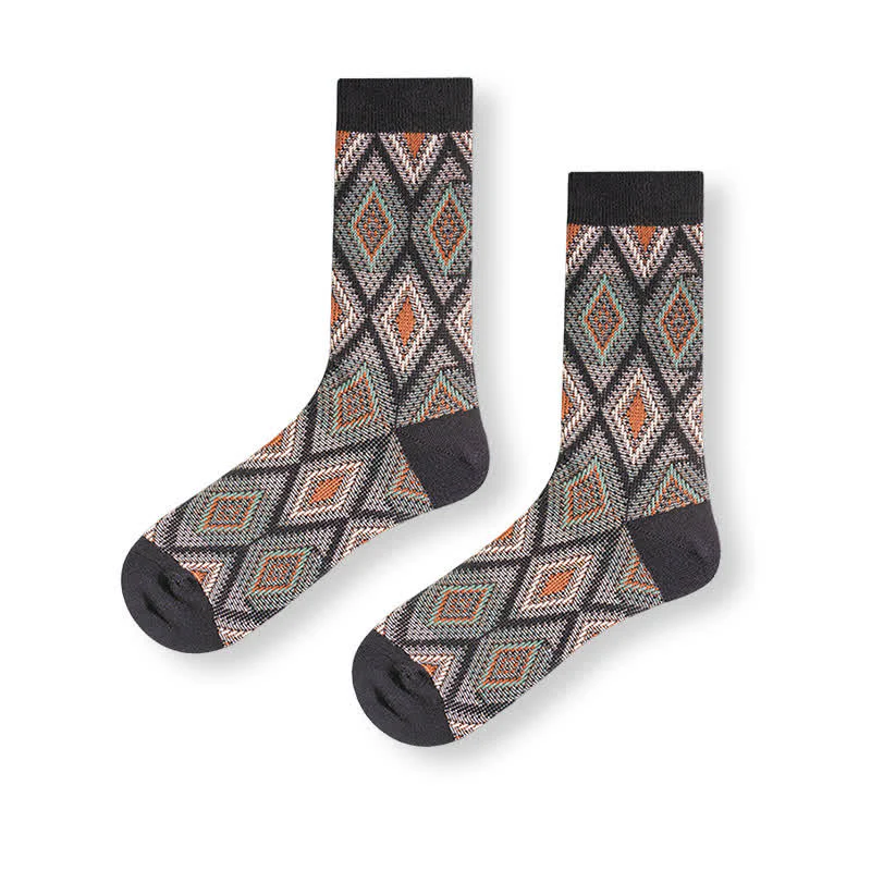 Trendy Funny Mosaic Diamond Cotton Socks - Image 3