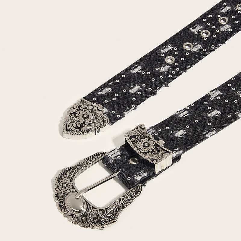 Trendy Unique Engraved Flower Buckle Denim Belt - Image 5