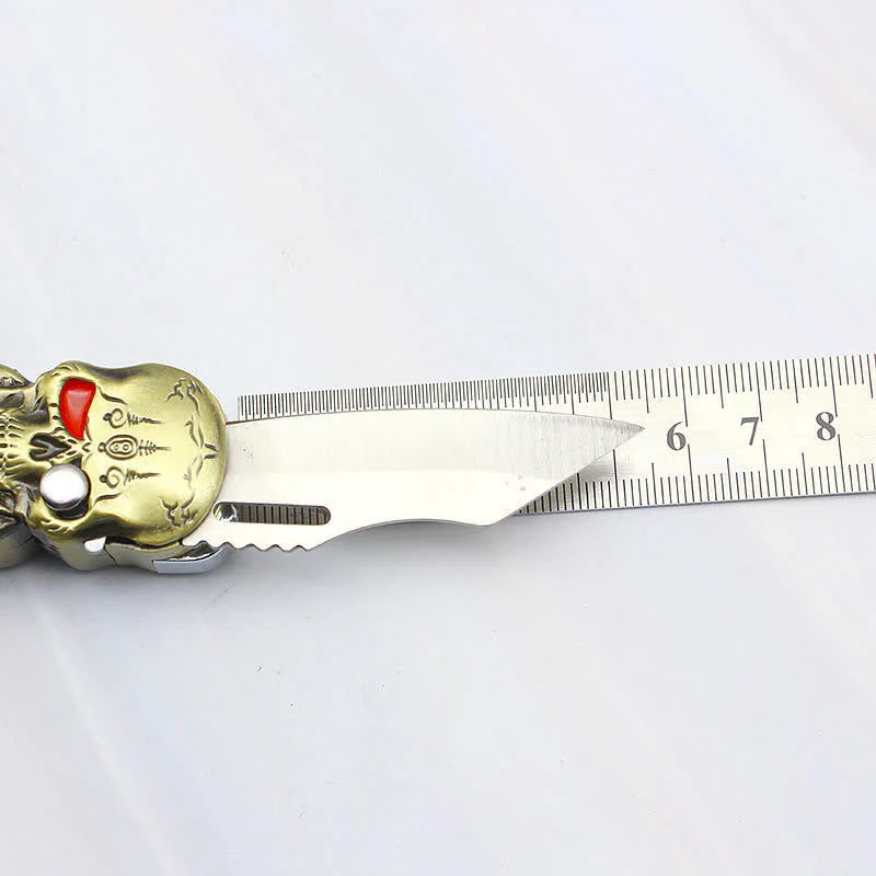 Triple Skull Head Refillable Butane Lighter With Knife - Image 11