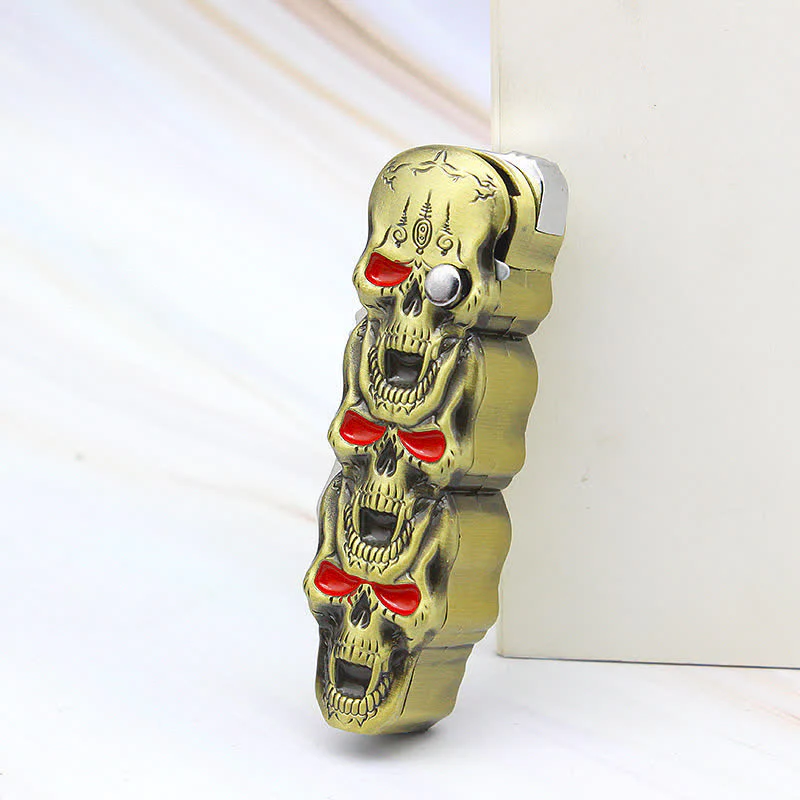 Triple Skull Head Refillable Butane Lighter With Knife - Image 3