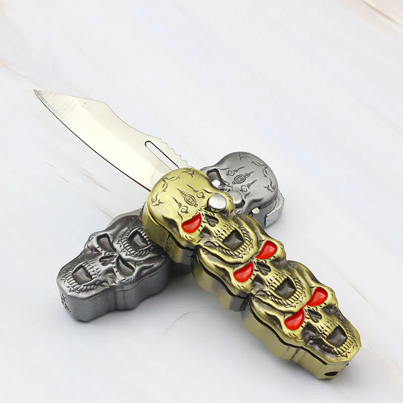 Triple Skull Head Refillable Butane Lighter With Knife - Image 5