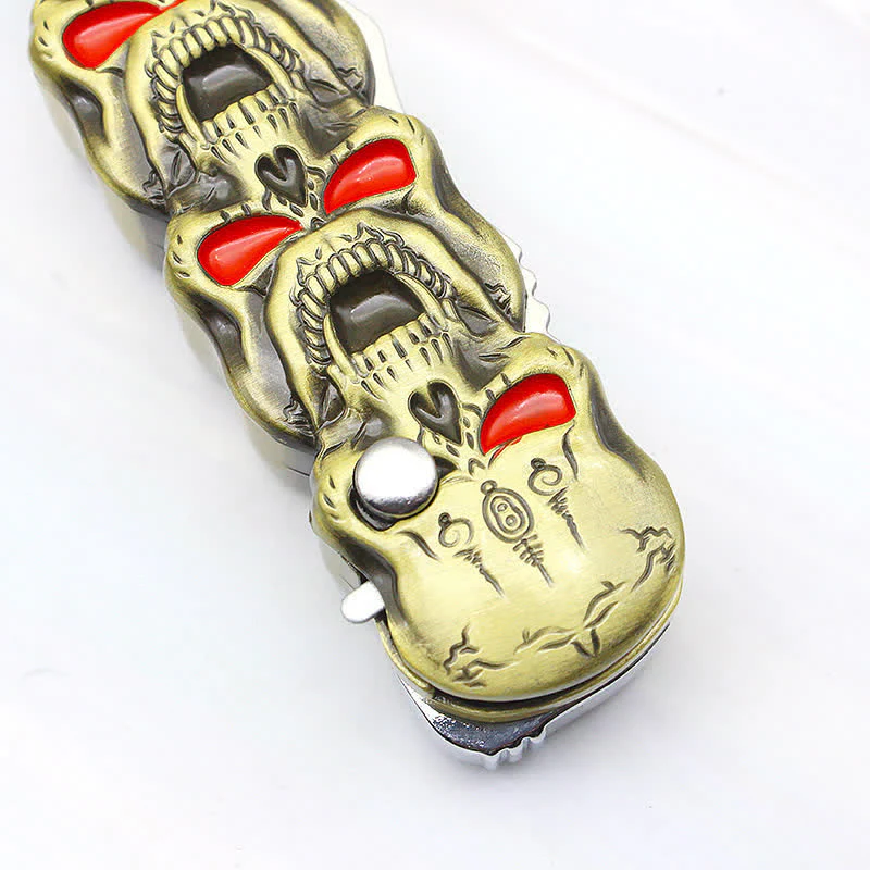 Triple Skull Head Refillable Butane Lighter With Knife - Image 8