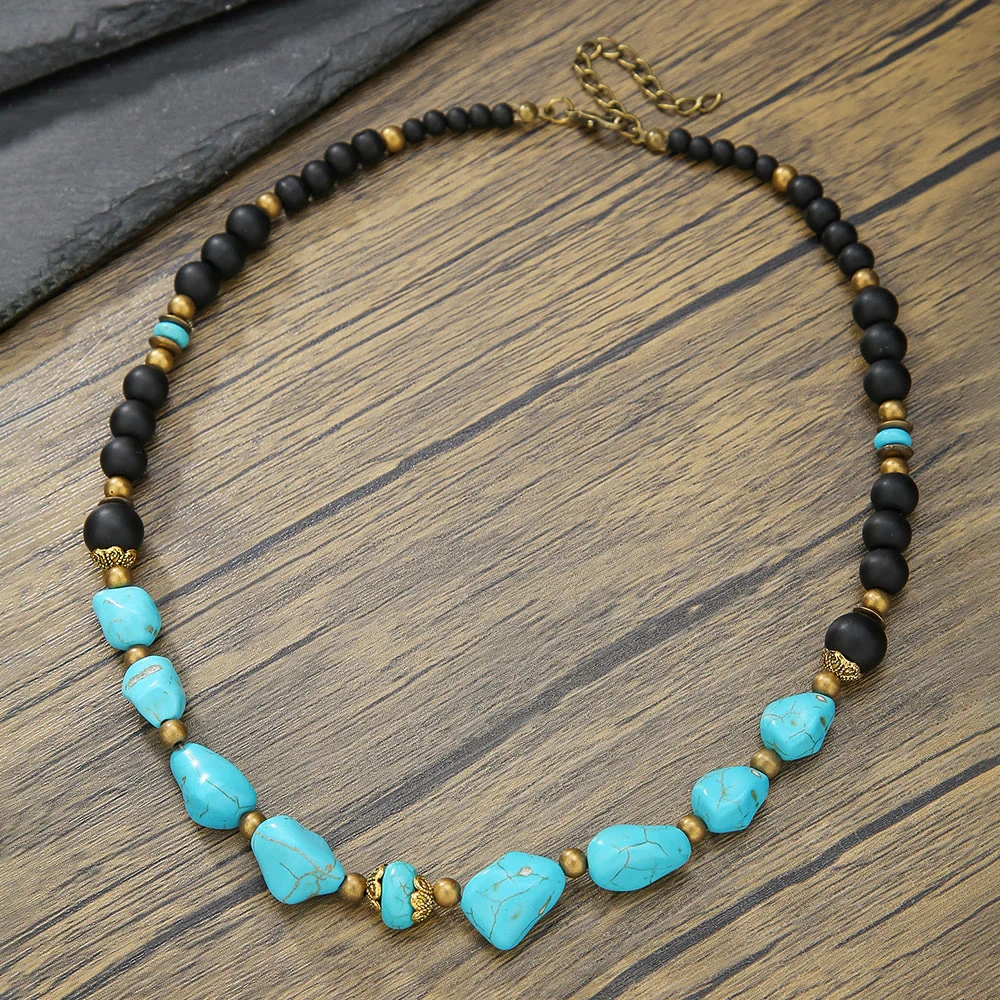 Turquoise Bead Multi Layer Heart Pendant Necklace