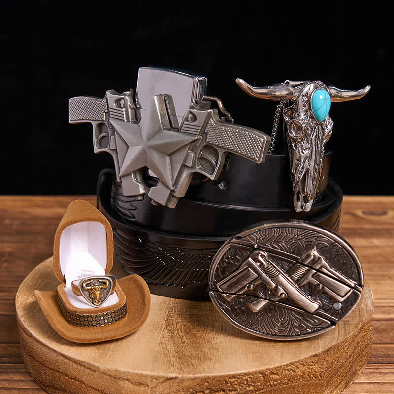 Turquoise Bull Pendant DIY Gun Hidden Knife Belt Buckle Ring Lighter Bundle Set - Image 3