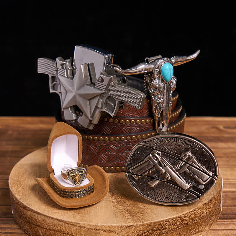Turquoise Bull Pendant DIY Gun Hidden Knife Belt Buckle Ring Lighter Bundle Set - Image 4