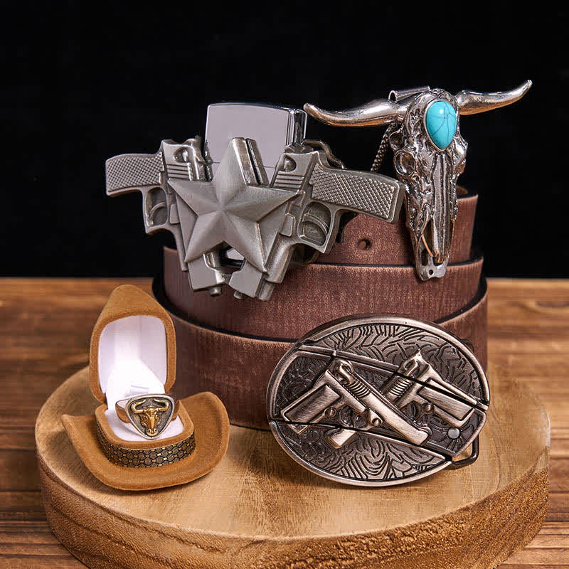 Turquoise Bull Pendant DIY Gun Hidden Knife Belt Buckle Ring Lighter Bundle Set - Image 5