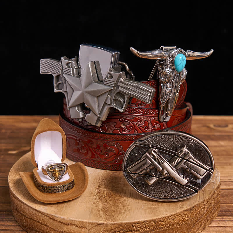 Turquoise Bull Pendant DIY Gun Hidden Knife Belt Buckle Ring Lighter Bundle Set - Image 6