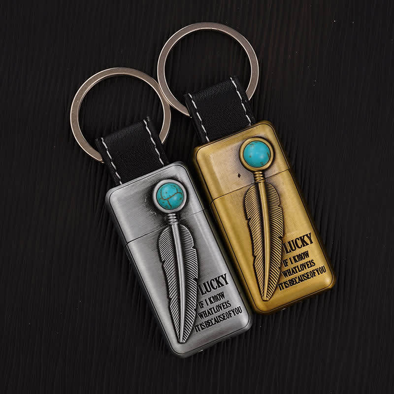Turquoise Feather Inflatable Butane Lighter Keychain