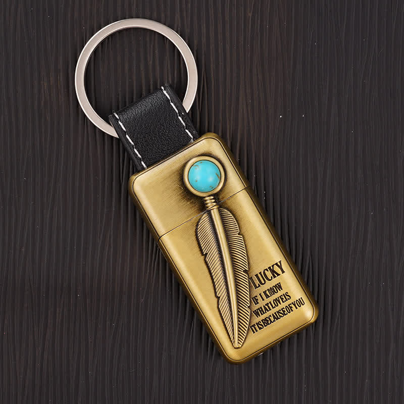 Turquoise Feather Inflatable Butane Lighter Keychain - Image 2