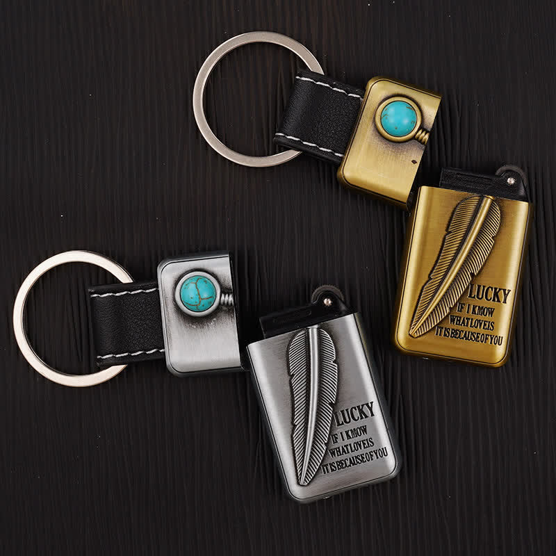 Turquoise Feather Inflatable Butane Lighter Keychain - Image 3