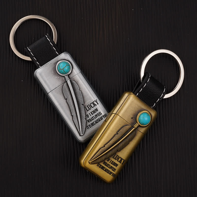 Turquoise Feather Inflatable Butane Lighter Keychain - Image 4
