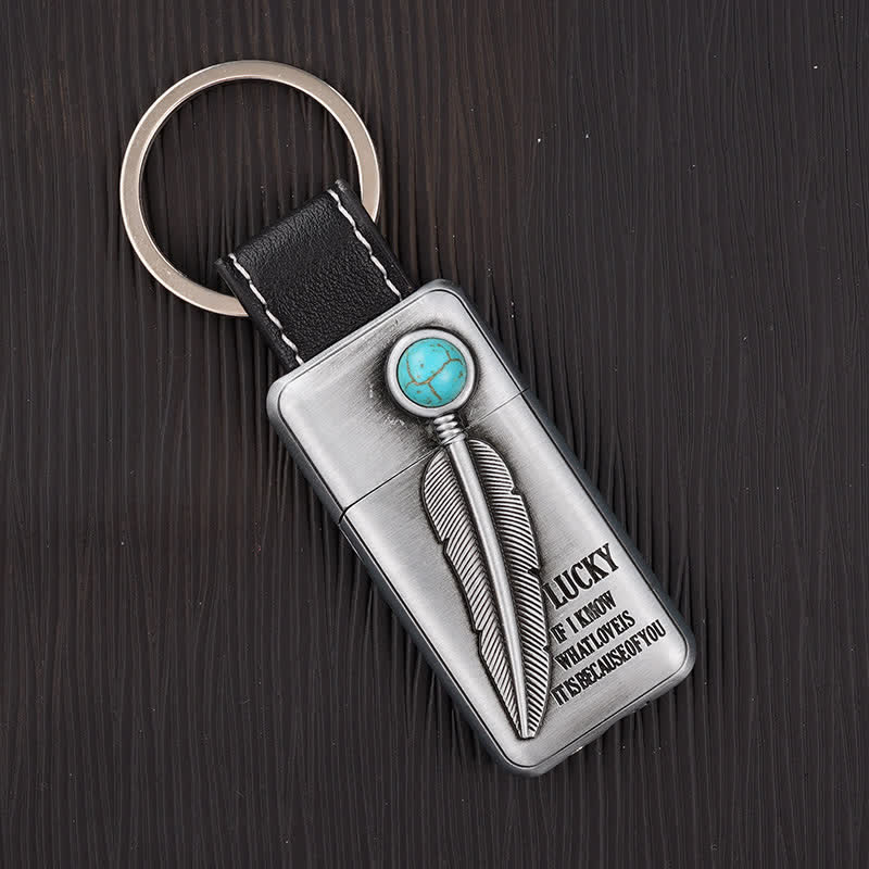 Turquoise Feather Inflatable Butane Lighter Keychain - Image 5
