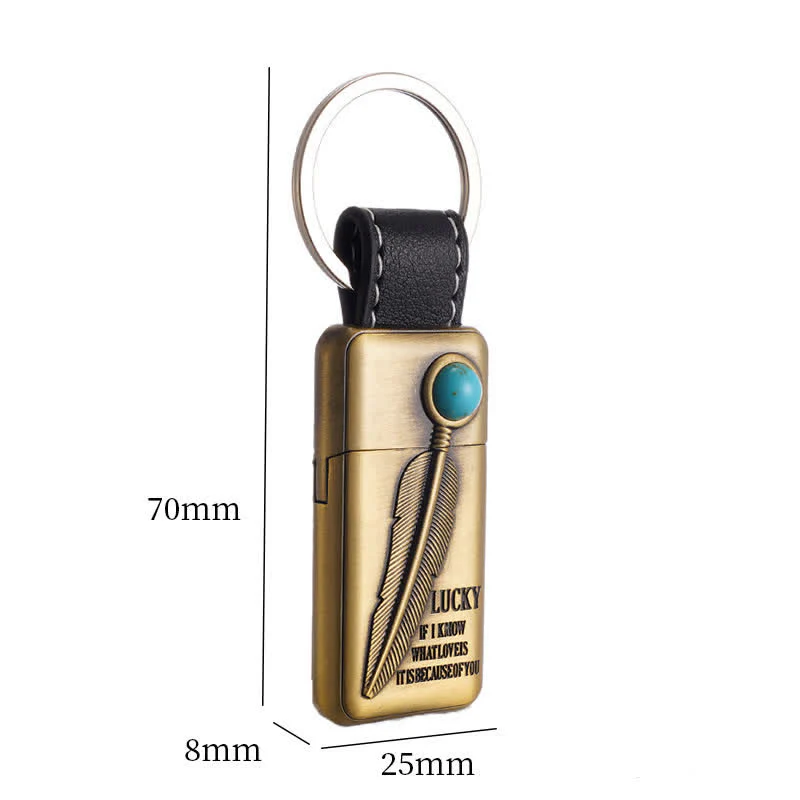 Turquoise Feather Inflatable Butane Lighter Keychain - Image 6