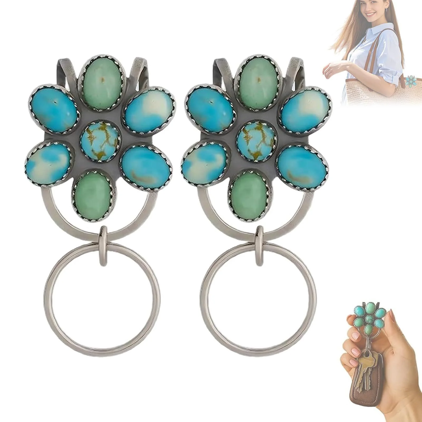 Turquoise Flower Bag Clip Keychain Decorative Accessory - Image 5