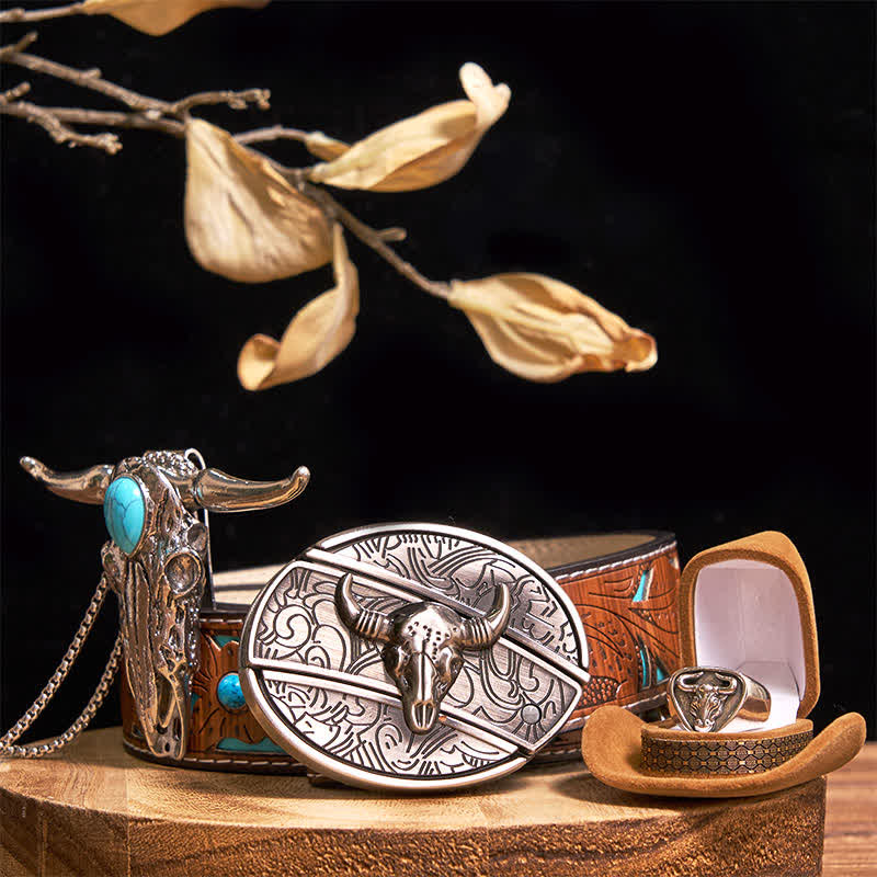 Turquoise Longhorn Bull DIY Hidden Knife Belt Buckle Pendant Ring Bundle Set - Image 6