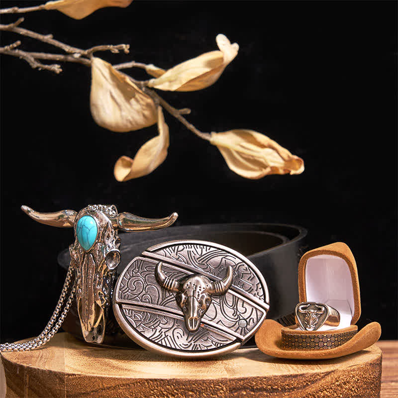 Turquoise Longhorn Bull DIY Hidden Knife Belt Buckle Pendant Ring Bundle Set - Image 7