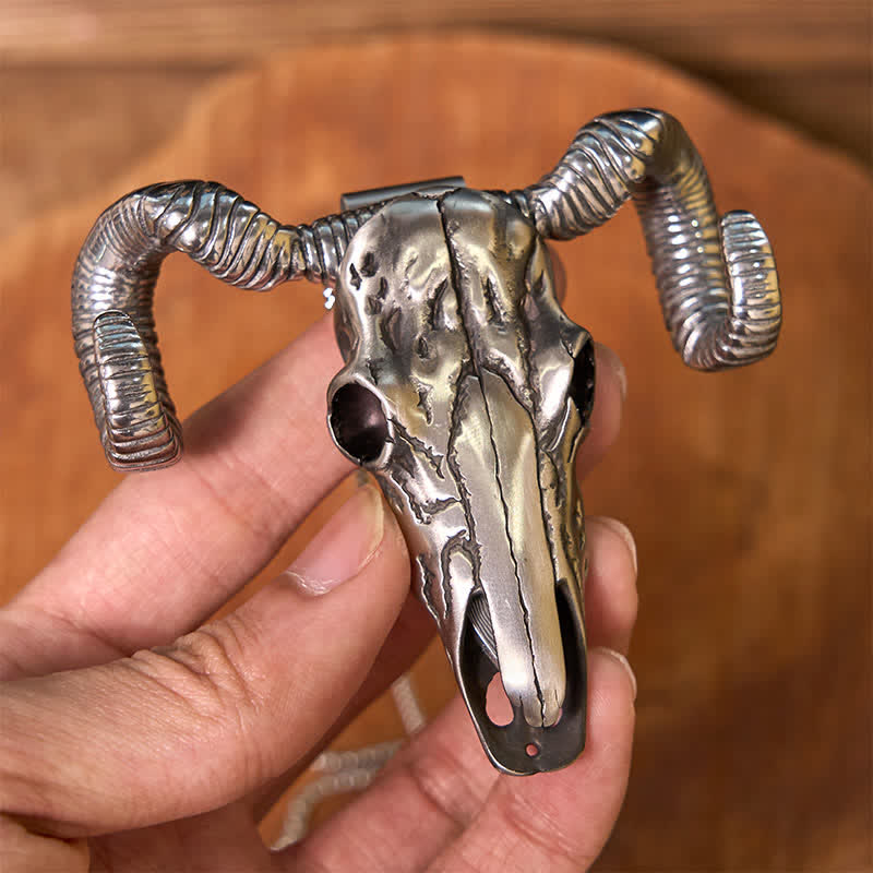 Silver Skull Sheep Multi-function Pendant Belt Buckle - Image 10