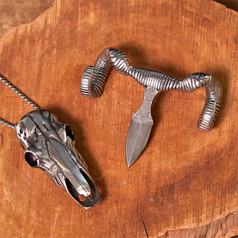 Silver Skull Sheep Multi-function Pendant Belt Buckle - Image 2