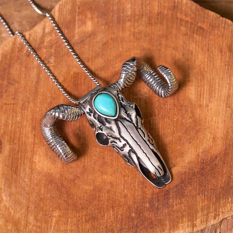 Turquoise Skull Sheep D2 Stainless Steel Knife Pendant Belt Buckle (Pre-Sale) - Image 5