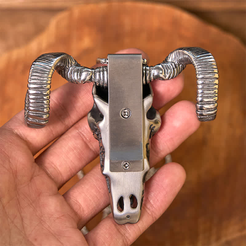 Turquoise Skull Sheep D2 Stainless Steel Knife Pendant Belt Buckle (Pre-Sale) - Image 7