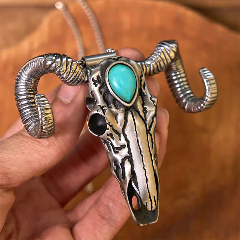 Turquoise Skull Sheep D2 Stainless Steel Knife Pendant Belt Buckle (Pre-Sale) - Image 9