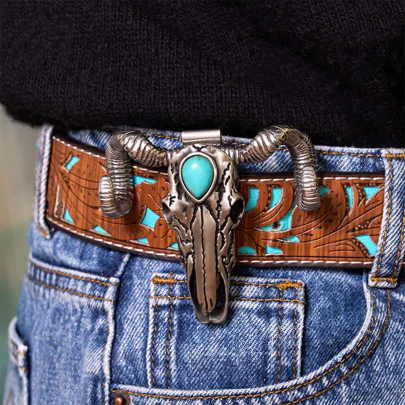 Turquoise Skull Sheep Multi-function Silver Pendant Belt Buckle - Image 3