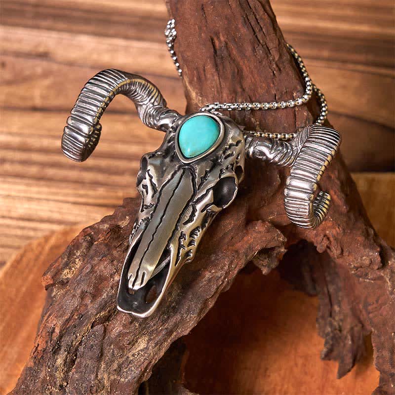 Turquoise Skull Sheep Multi-function Silver Pendant Belt Buckle - Image 6