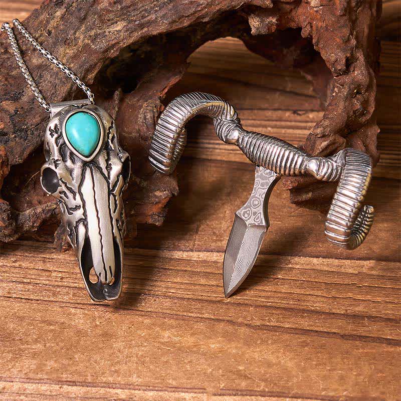 Turquoise Skull Sheep Multi-function Silver Pendant Belt Buckle - Image 7