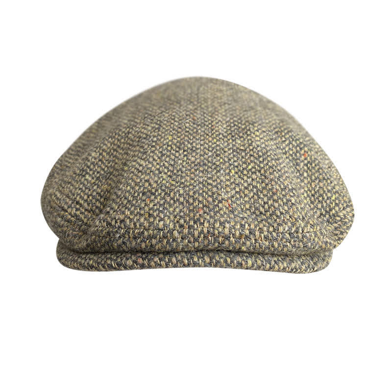 Tweed Herringbone Plaid Beret Flat Cap - Image 3