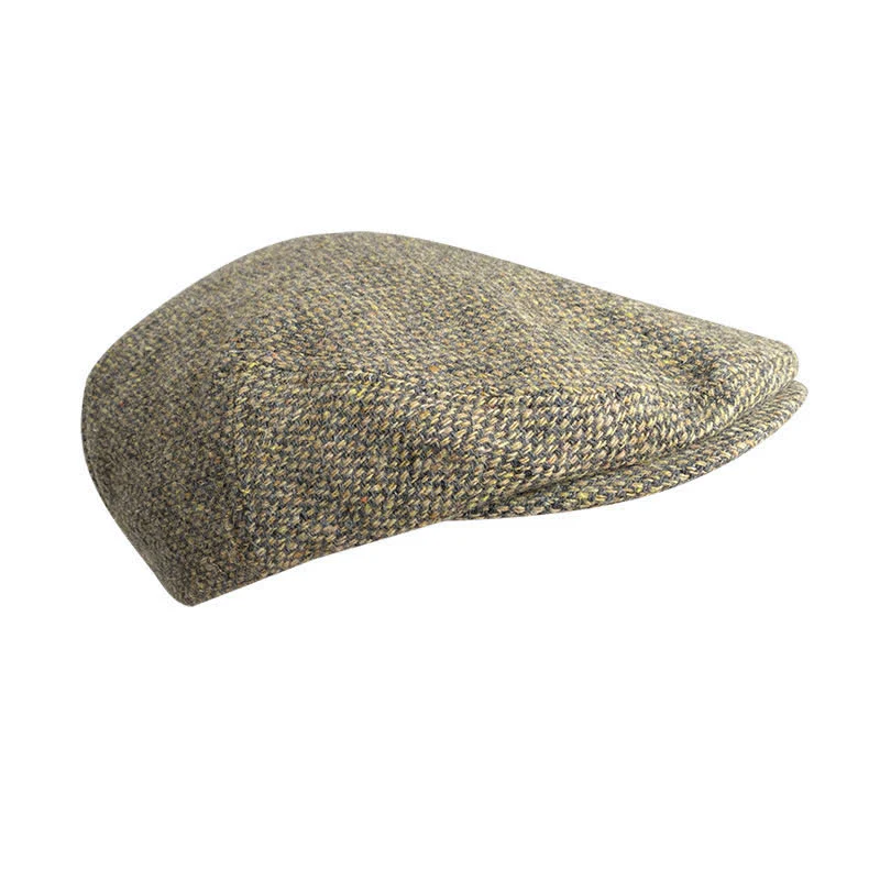 Tweed Herringbone Plaid Beret Flat Cap - Image 4