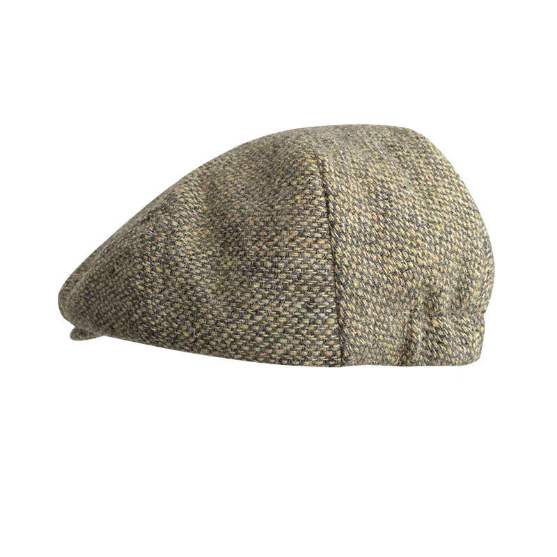 Tweed Herringbone Plaid Beret Flat Cap - Image 5