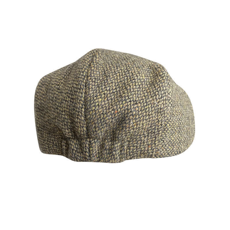 Tweed Herringbone Plaid Beret Flat Cap - Image 6