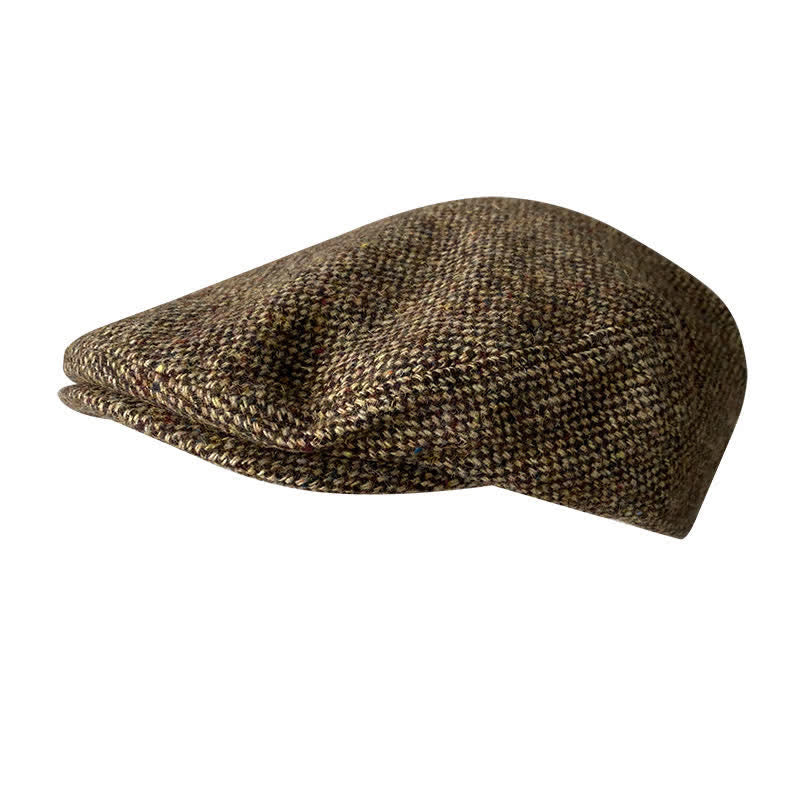 Tweed Herringbone Plaid Beret Flat Cap - Image 7