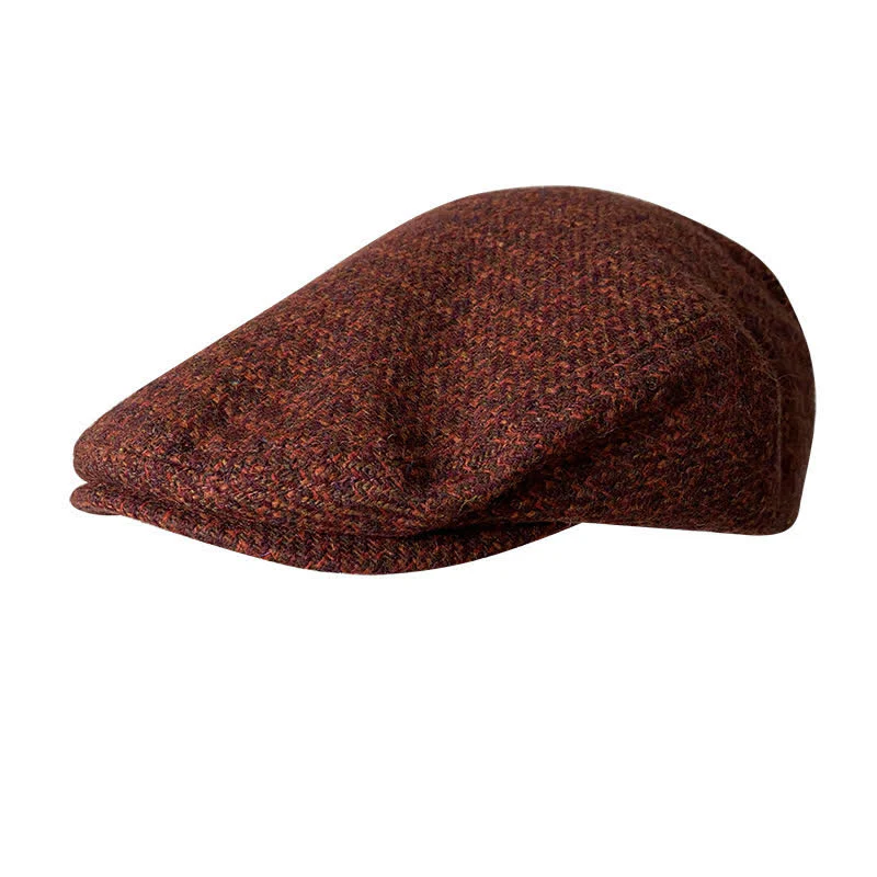 Tweed Herringbone Plaid Beret Flat Cap - Image 8