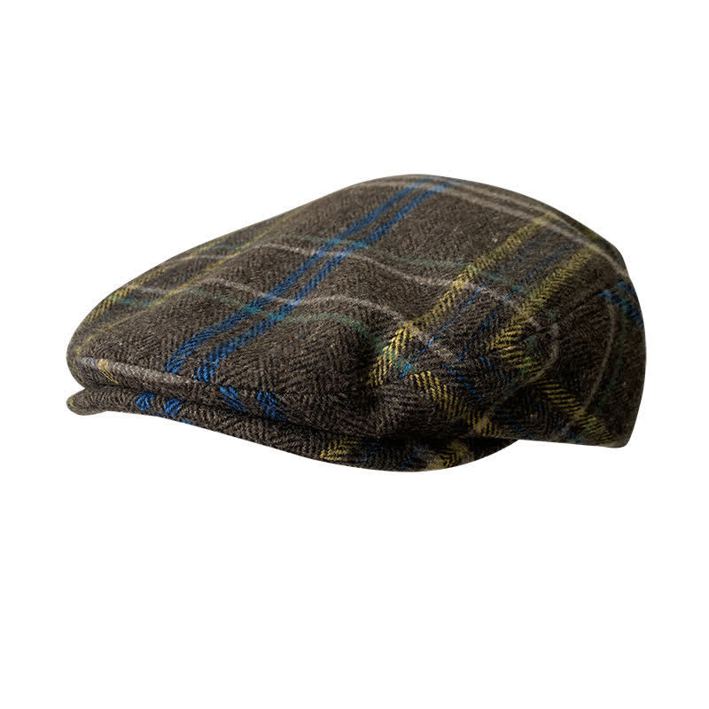 Tweed Herringbone Plaid Beret Flat Cap - Image 9