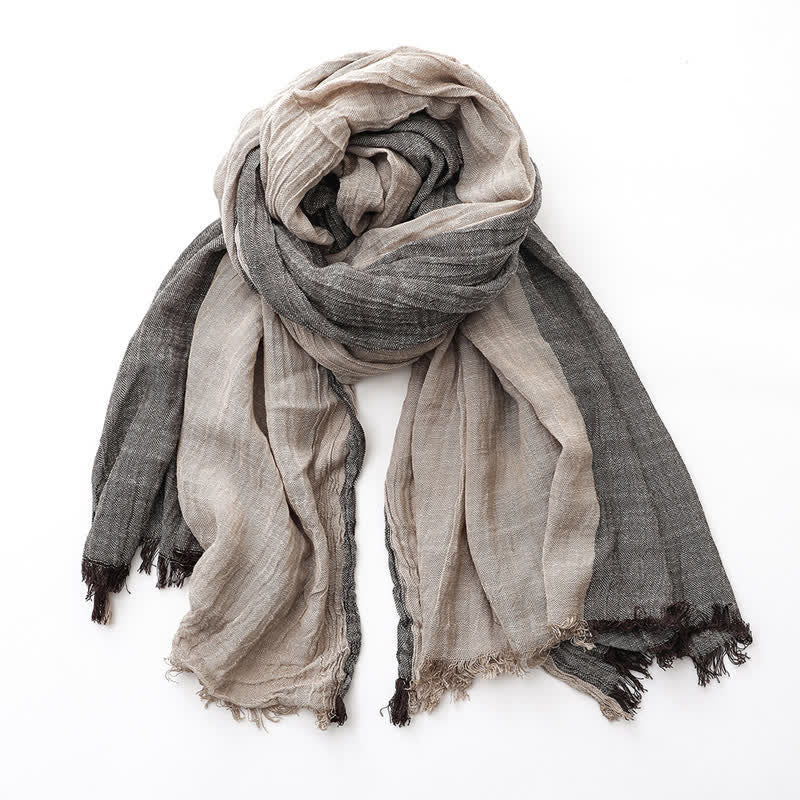 Two-Tone Color Matching Thin Cotton Linen Scarf - Image 11