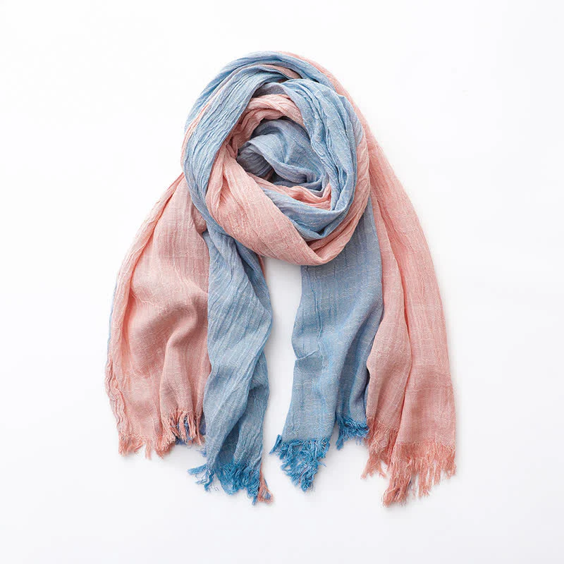 Two-Tone Color Matching Thin Cotton Linen Scarf - Image 12