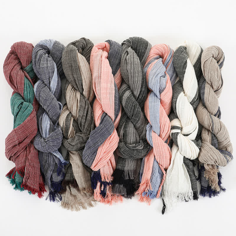 Two-Tone Color Matching Thin Cotton Linen Scarf - Image 2