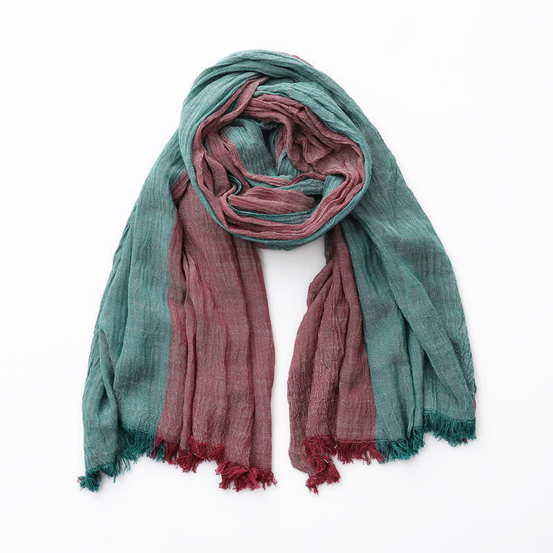 Two-Tone Color Matching Thin Cotton Linen Scarf - Image 6