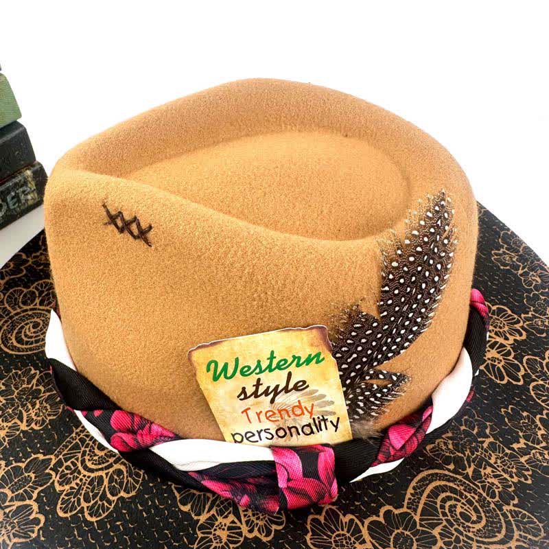 Two Tone Daisy Feather Decor Ethnic Strap Cowboy Hat - Image 3